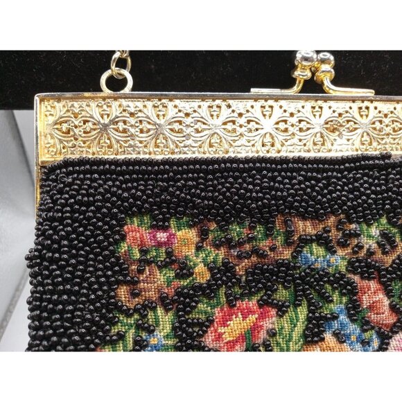 Vtg Early 1900's Style FLORAL Petit Point Needlepoint Embroidered Beaded Purse - Picture 2 of 11
